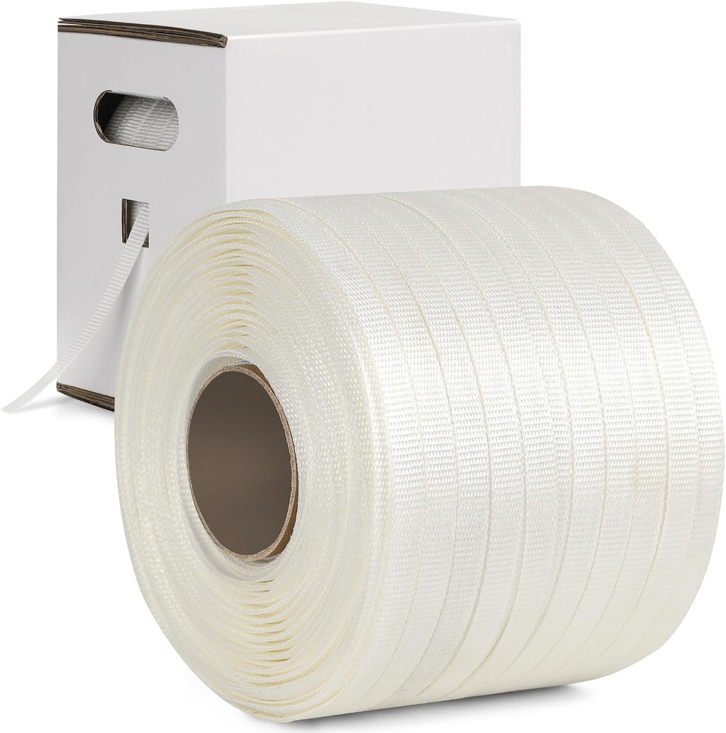 Heavy Duty Woven Cord Flat Rope - 1000ft x ½” Roll - Banding & Pallet Strapping Kit - Includes Virgin Polyester