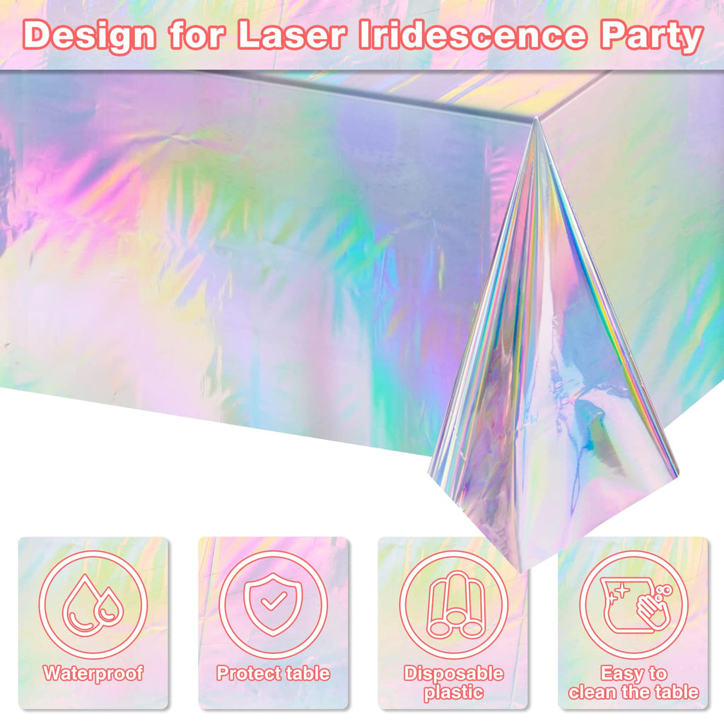 4 Pack Iridescent Plastic Tablecloths, Disposable Table Covers