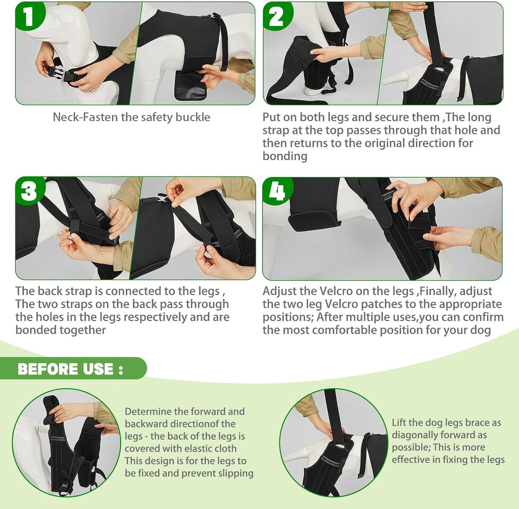 Dog Leg Braces for Back Leg, Adjustable Dog Knee Brace with 4 Stabilizers, Hip Support to Reduces Pain, Ligament
