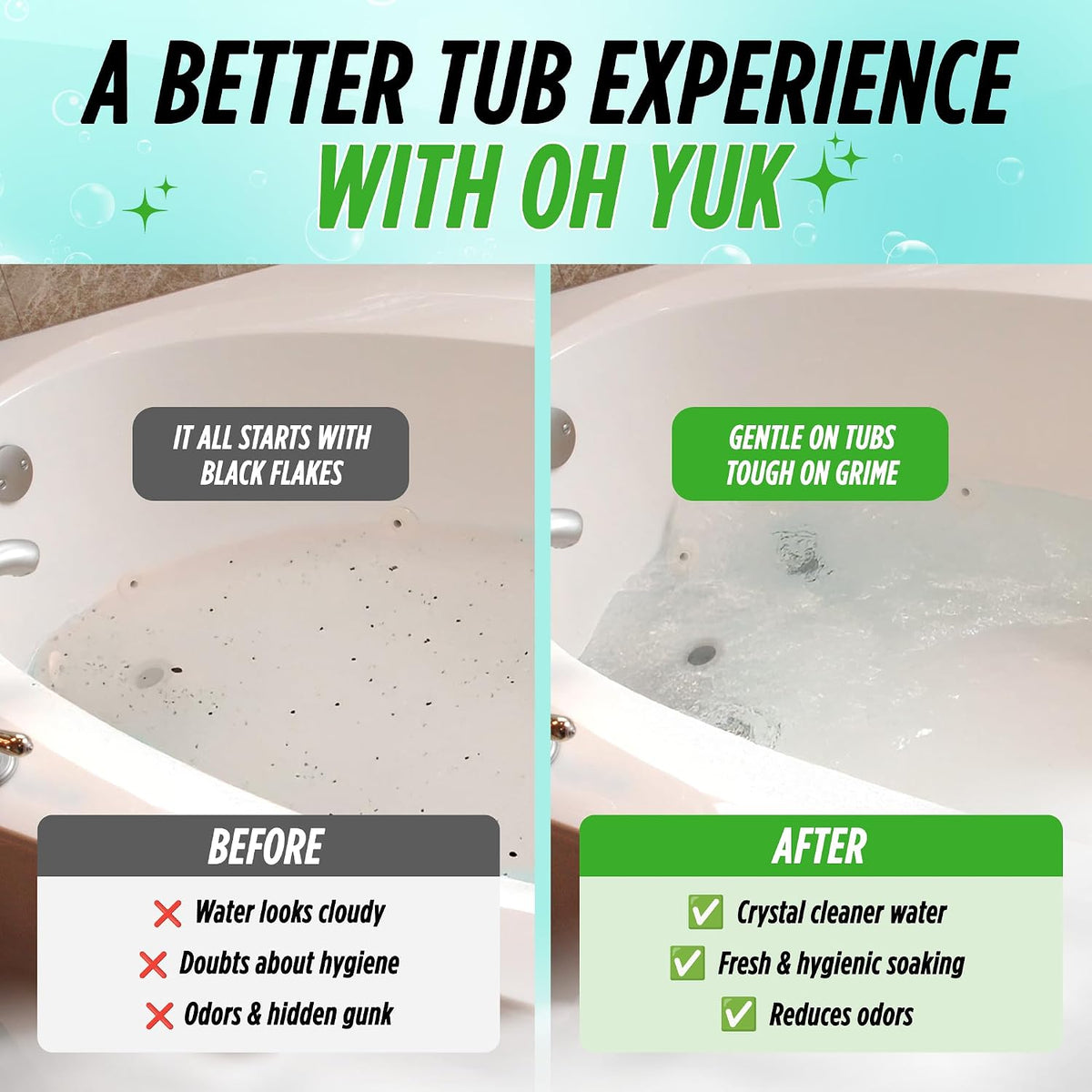 Oh Yuk Jetted Tub Cleaner 2 Pack for Jacuzzis & Whirlpools, Septic Safe