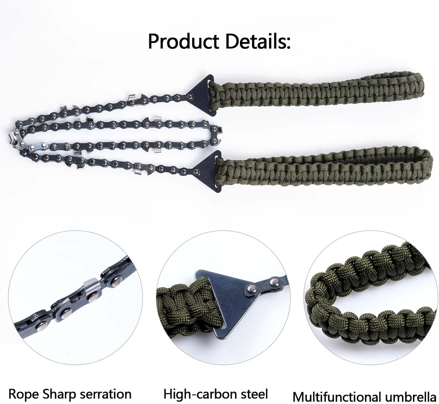 Pocket Chainsaw with Paracord Handle, Folding Chain Hand Saw, Emergency Outdoor Survival Gear for Camping, Hunting