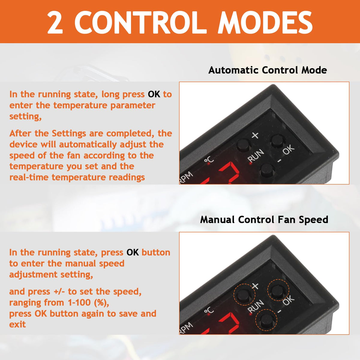 JAMHER 4-Wire PWM 12V 3A Fan Temperature Controller,Cylindrical Head