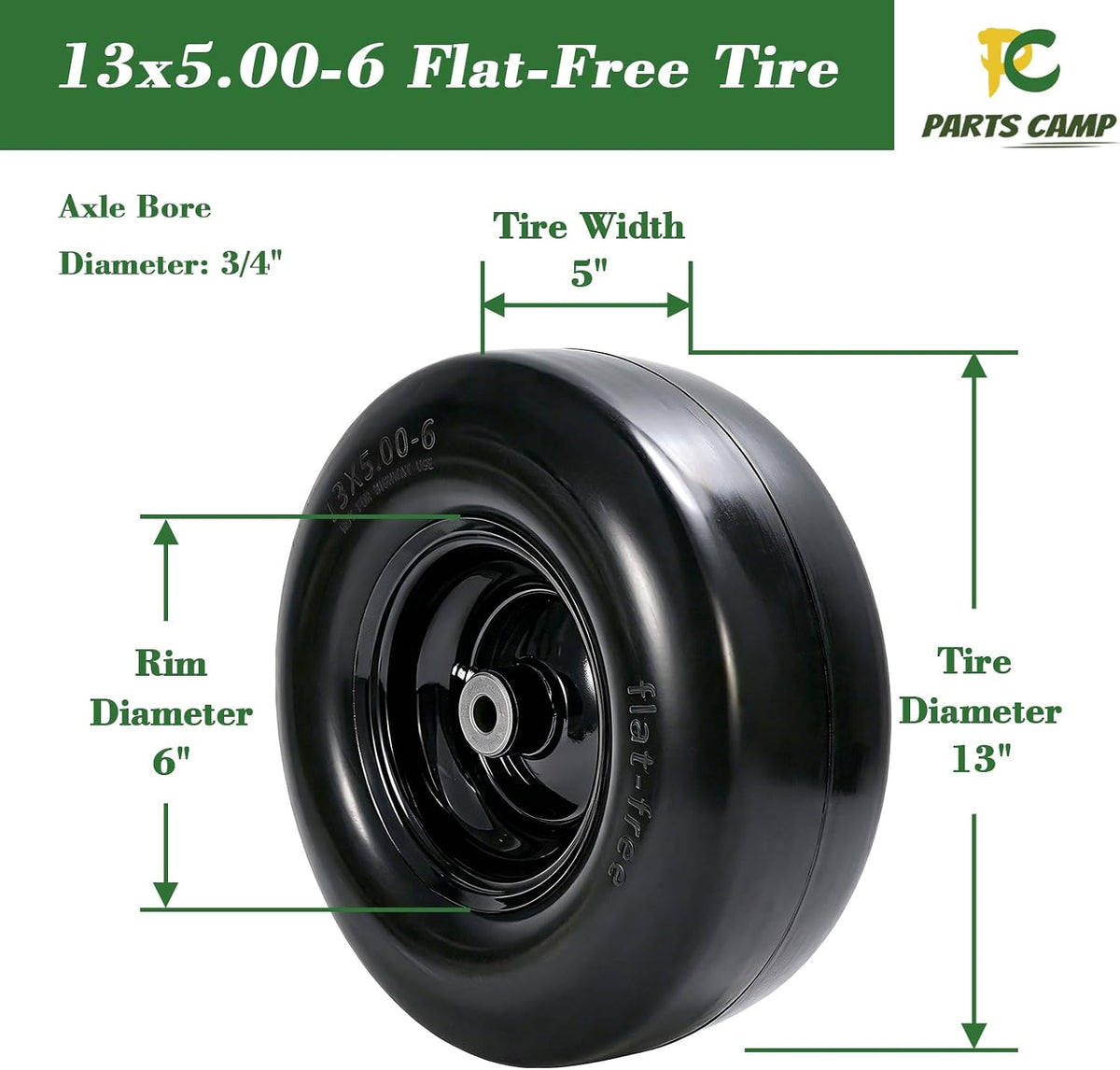 13x5.00-6 Tires Flat Free Tire and Wheel for Exmark Toro 2-Pack | 13x5x6 Lawn Mower Tires Replacement for Zero Turn