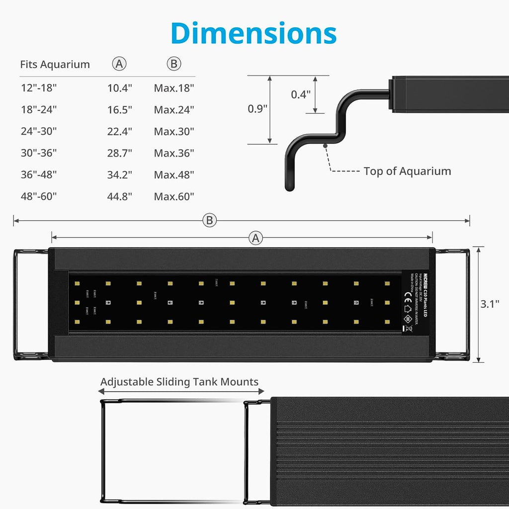 C10 Plant Aquarium Light, 48-60 in, 32W, Full Spectrum with Timer