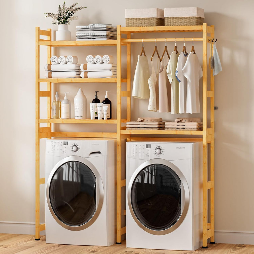 Over The Washer Dryer Storage Shelf: Bamboo 5 Tiers (Natural)