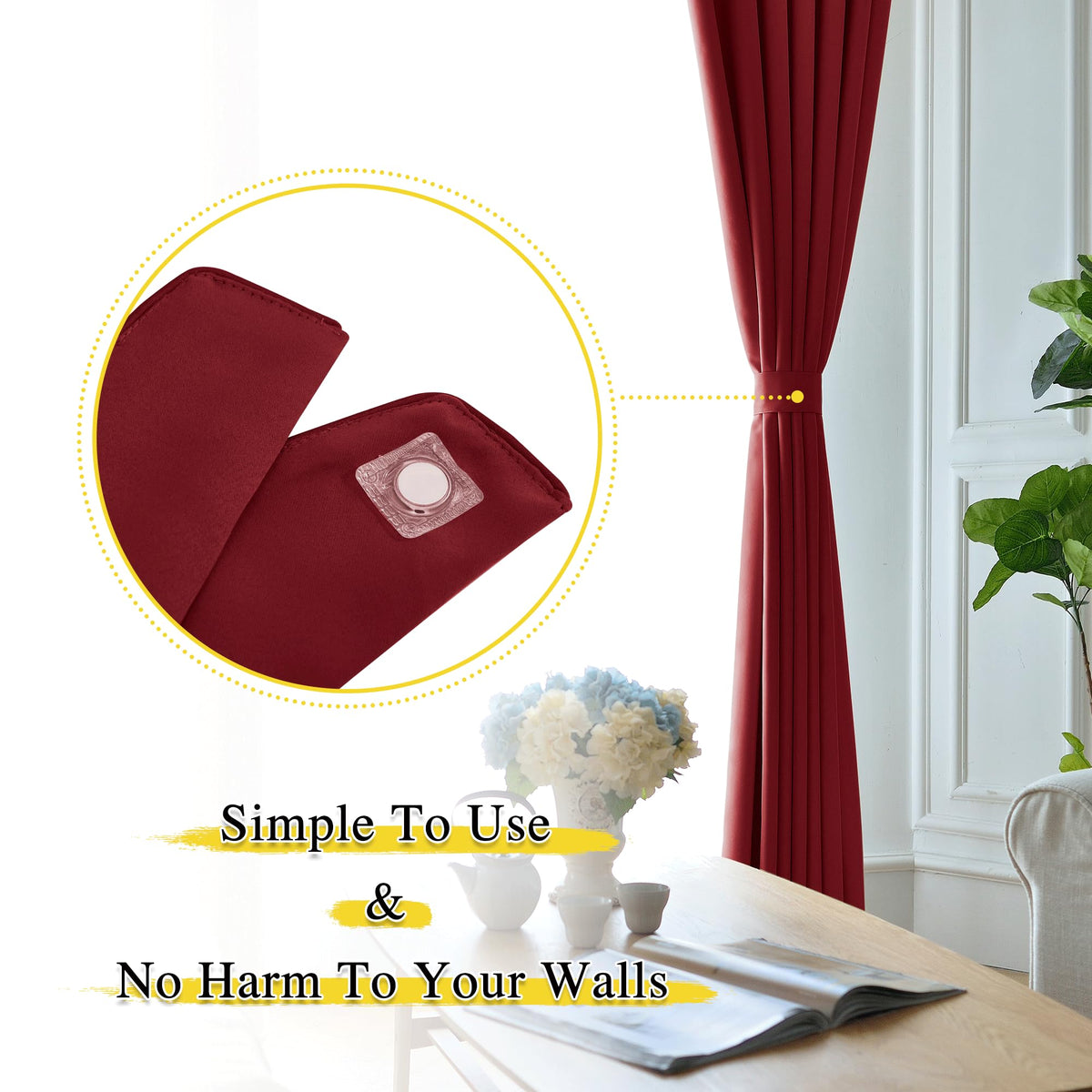 Magnetic Curtain Tiebacks - Modern Unique Upgraded Design Decorative Drape Tie Backs Holder for Window Draperies, No