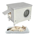 Outdoor Cat House Weatherproof Elevated with Escape Door & Cushion