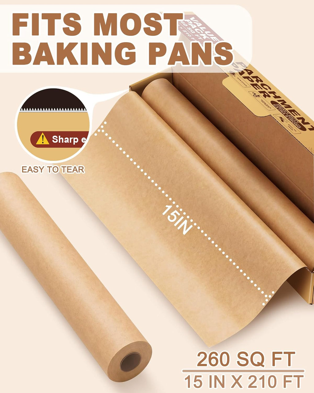 Unbleached Parchment Paper Roll, 15 x 210 ft, 260 Sq.Ft, Non-Stick