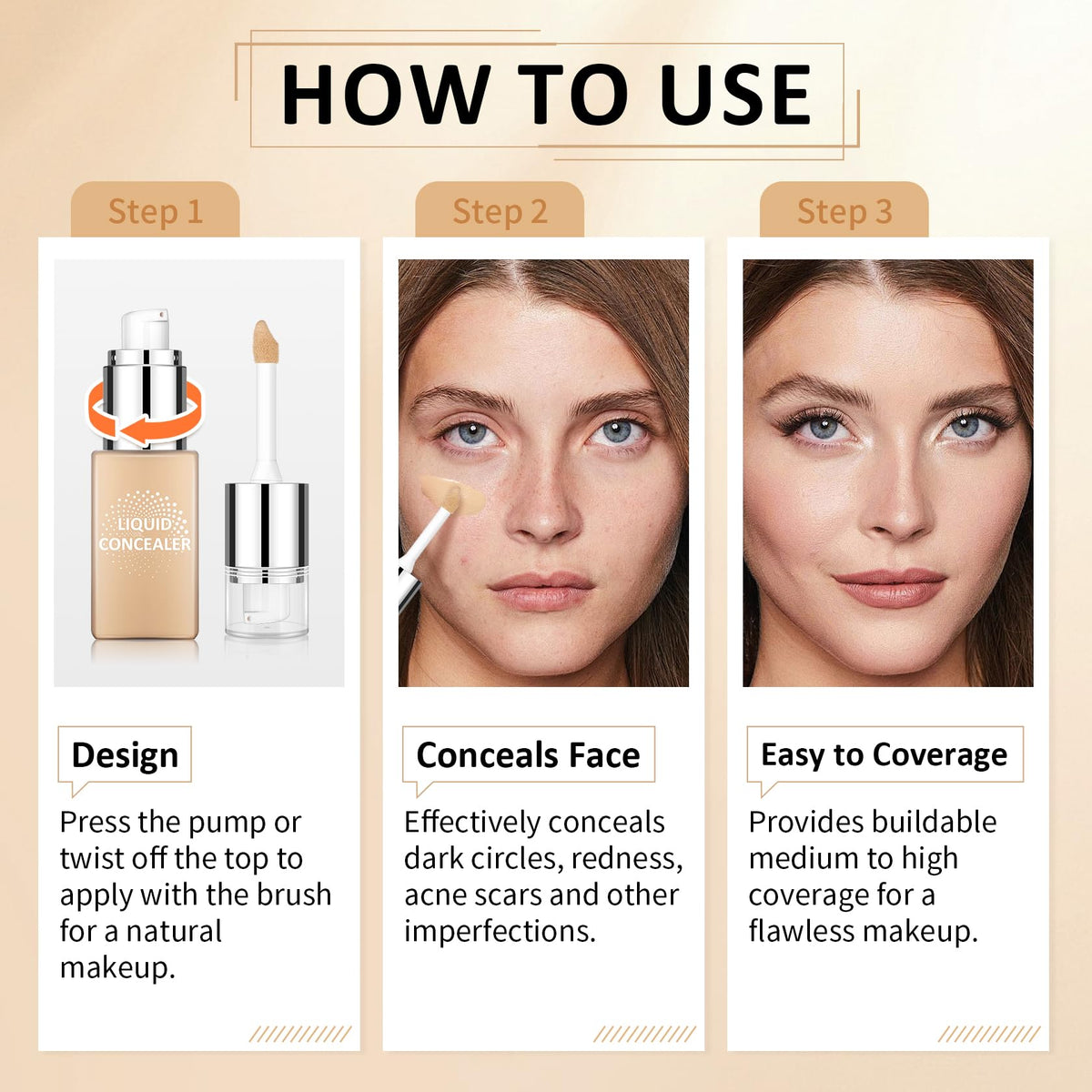Liquid Concealer, Full Coverage Makeup Under Eye Concealer -Warm Nude