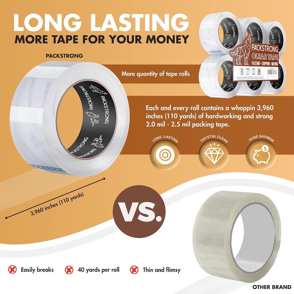 Heavy Duty Packing Tape 24 Rolls, 3 Inch Wide 2.5 Mil 110 Yards