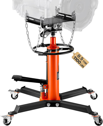 Transmission Jack,1/2Ton/1100lbs Capacity Hydraulic Telescopic Transmission Jack, 2-Stage with Foot Pedal, 360°