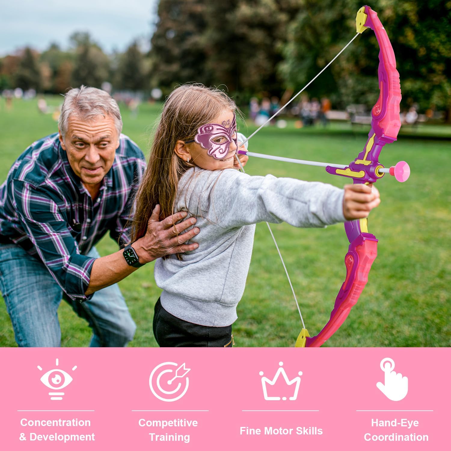 Bow and Arrow for Kids 3-8 Years Old | LED Light Up Archery Set with Princess Cape and Butterfly Mask, 10 Suction Cup
