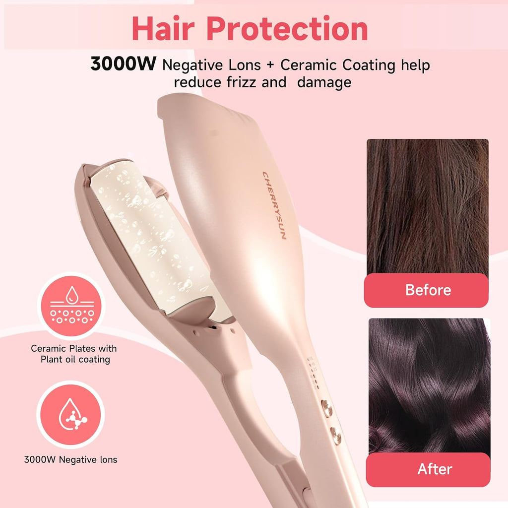 Hair Crimper Waver, 1.45" Dual Barrel S Waver for Beach Waves, Ceramic Curling Iron, Effortless Hair Waving Tool for