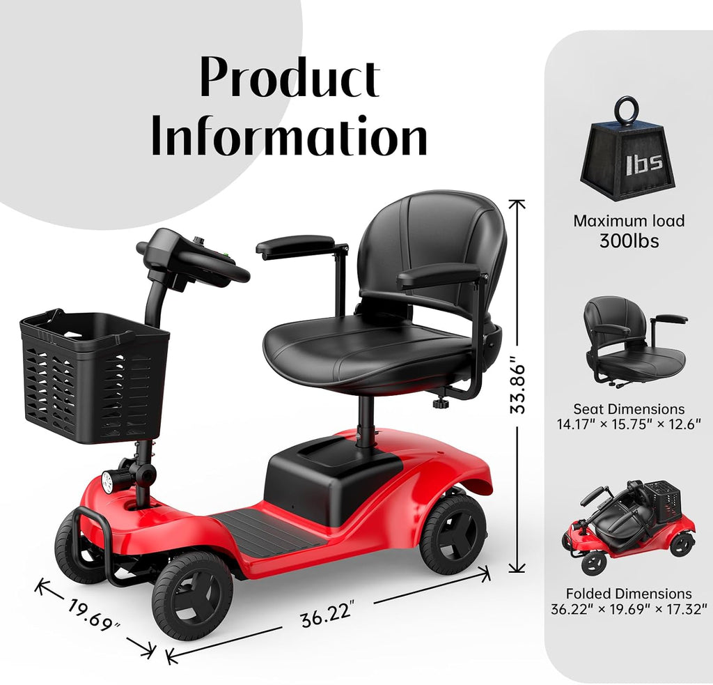 Mobility Scooter,Foldable,300 lbs Capacity,Travel & Daily Commute