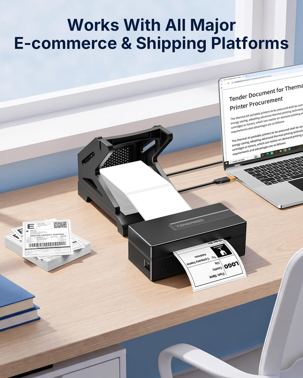 4 x 6 Fanfold Direct Thermal Shipping Labels, 500 Labels per Stack