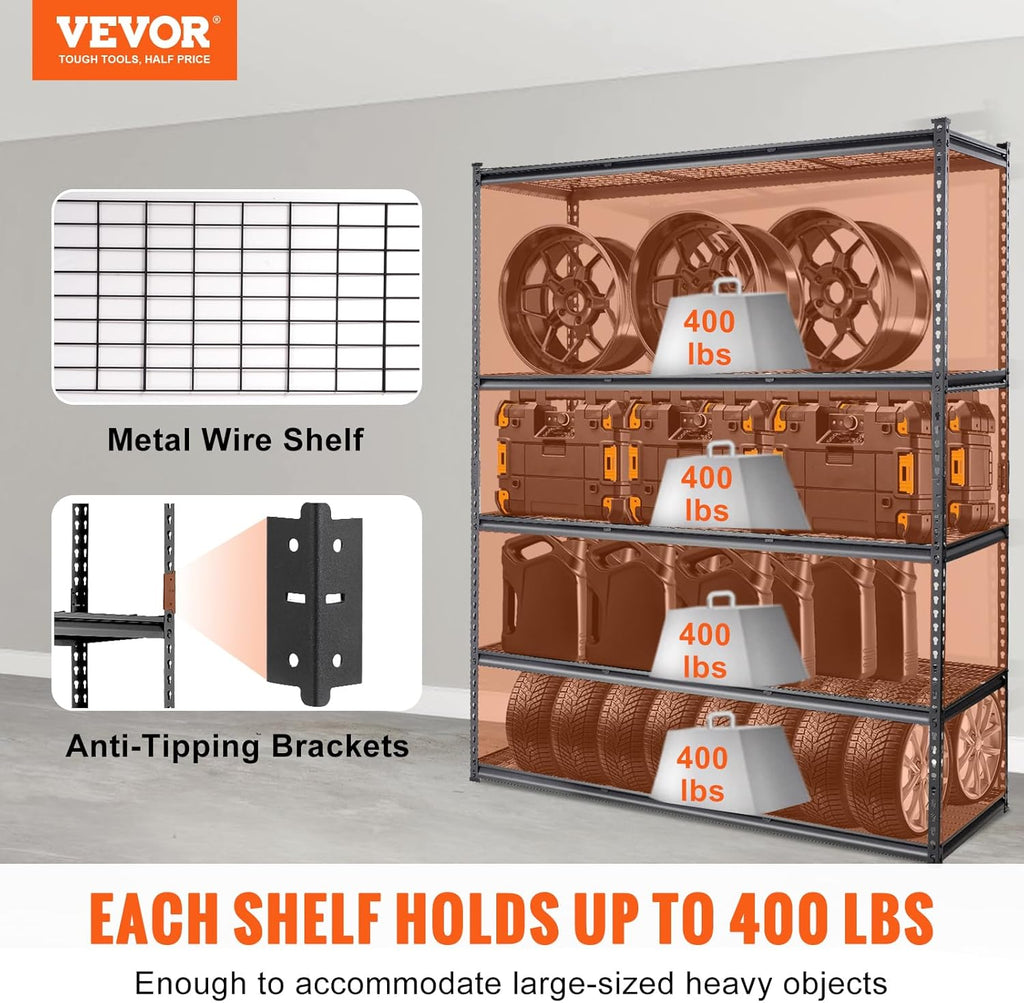 Storage Shelving Unit, 5-Tier Adjustable, 2000 lbs Capacity, Heavy Duty Garage Shelves Metal Organizer Wire Rack