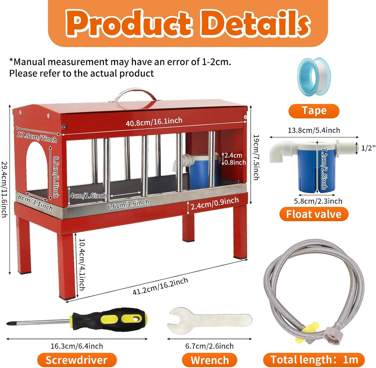 Automatic Chicken Waterer Stainless Steel Poultry Waterer No Waste with Float Valve Kit Bottom Bracket Chicken