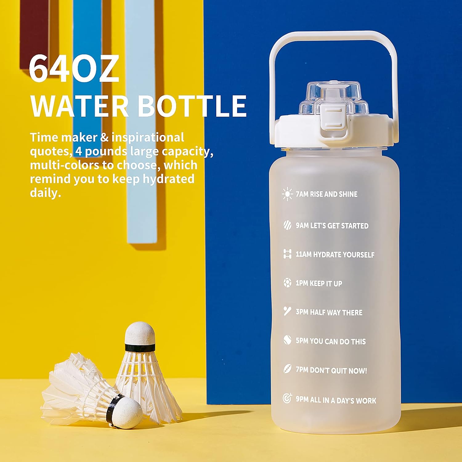 64oz,100oz,128oz Large Motivational Water Bottle with Time Marker, Leakproof & BPA Free Half Gallon Big Water Bottle