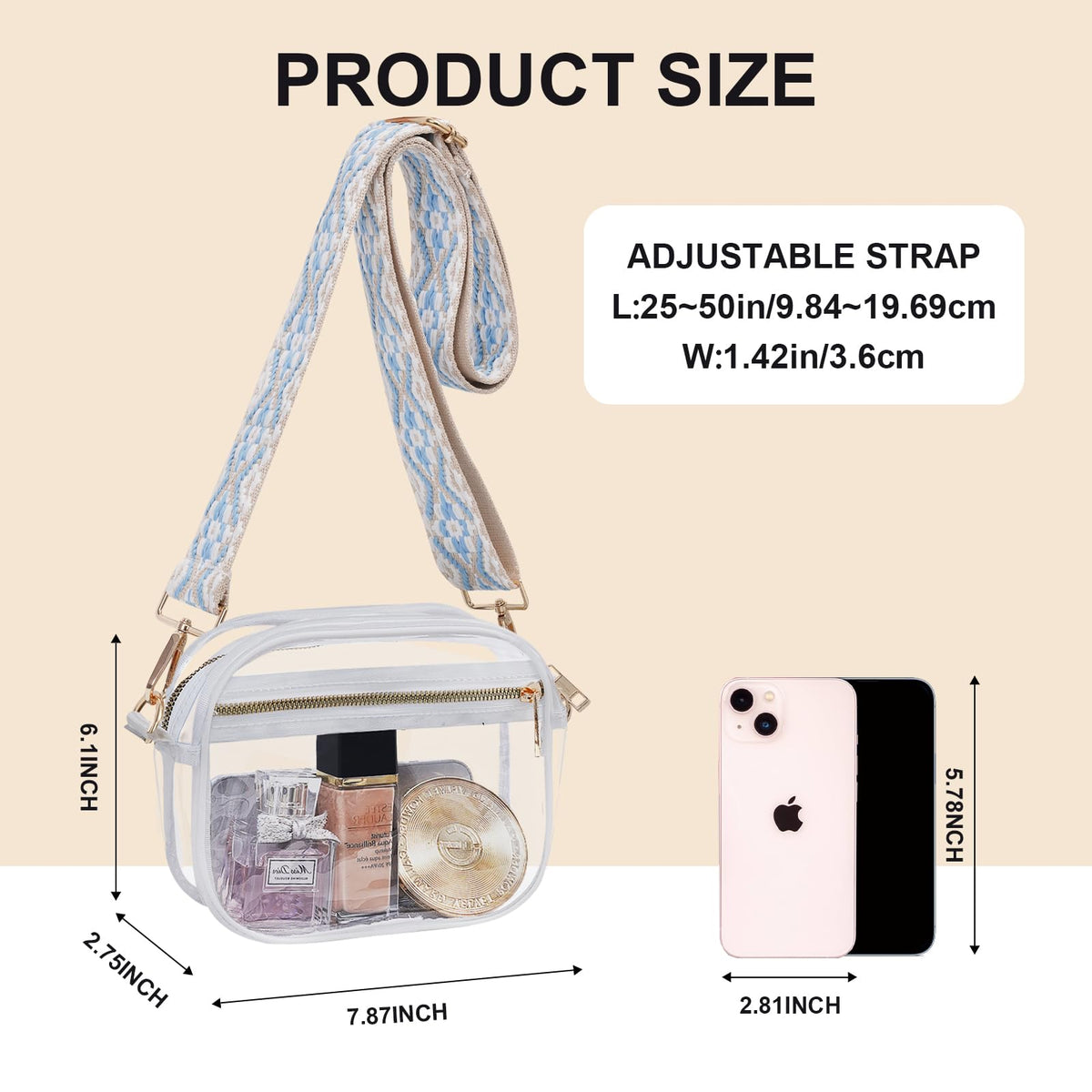 Clear Purse for Stadium Events Transparent Crossbody Bag
