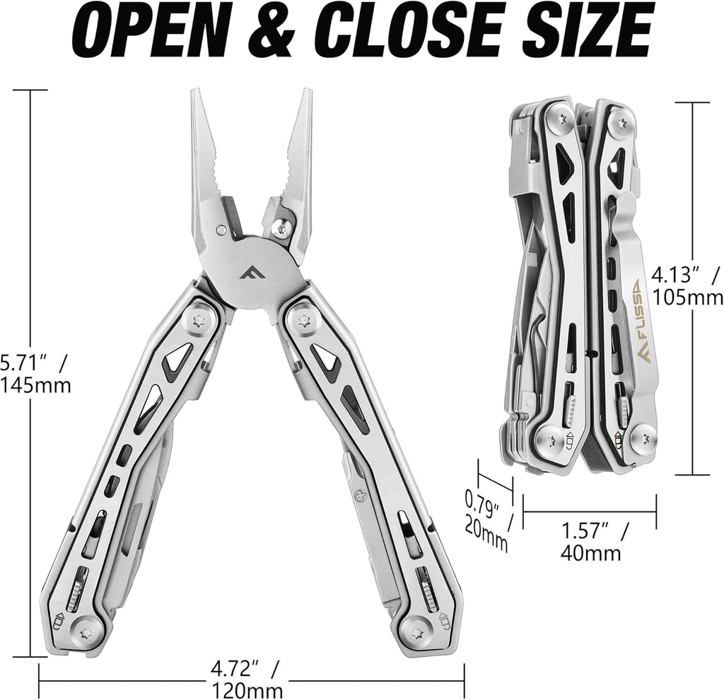 16-In-1 Multi Tool, EDC Multitool, Silver | Gift for Men, Stainless Steel, Pocket Knife, Pliers, Belt Clip, Oxford