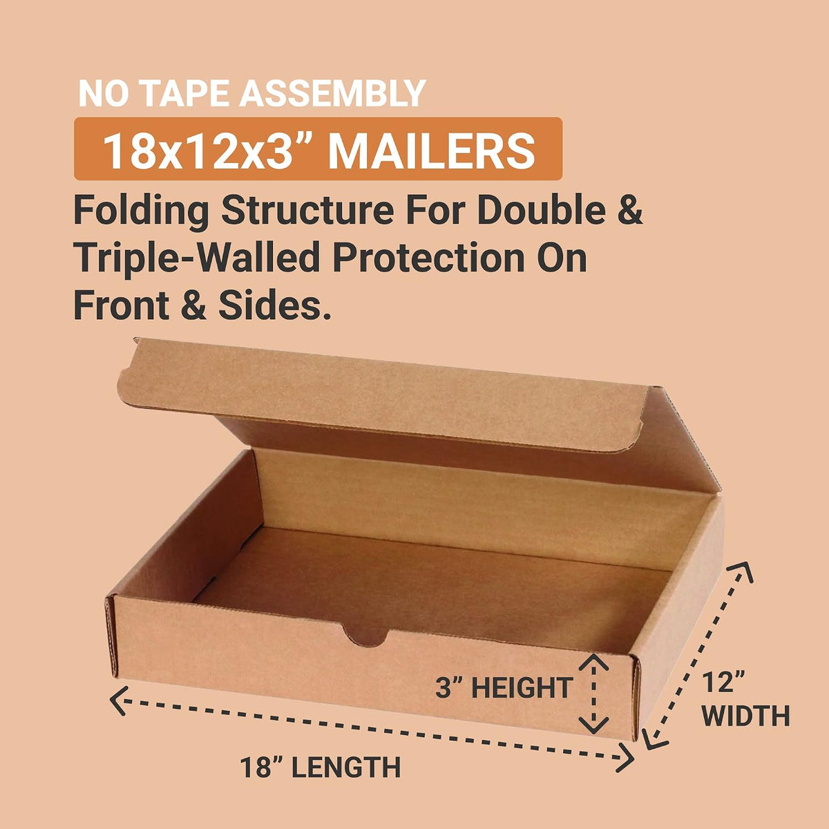Shipping Boxes Small 18"L x 12"W x 3"H 25-Pack - Corrugated Cardboard Box for Moving, Mailing, Packing, Packaging and