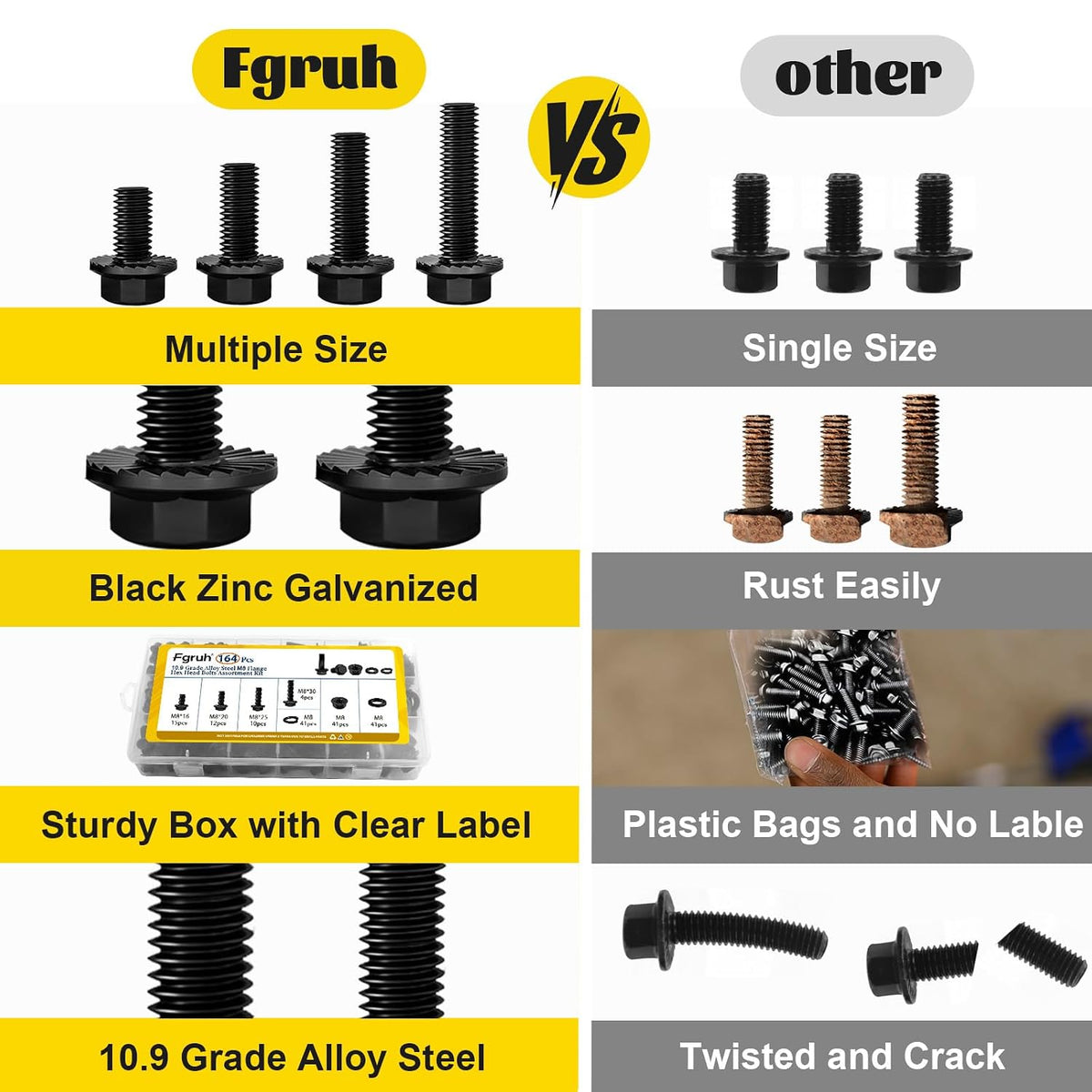 164PCS M8 Flange Hex Bolt Assortment Kit, M8-1.25 x 16/20/25/30 mm