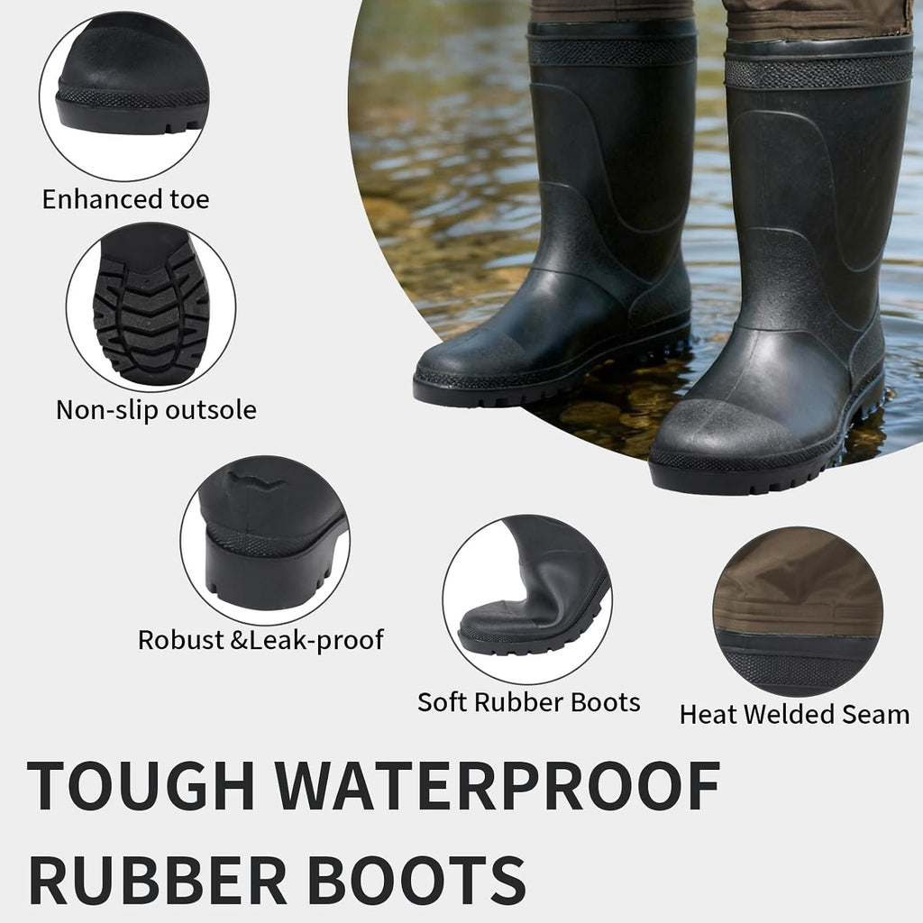Fishing Waders for Men & Women, Waterproof 2-Ply Nylon/PVC Chest Wader with Boots for Outdoor Sizes 4-13 Bootfoot