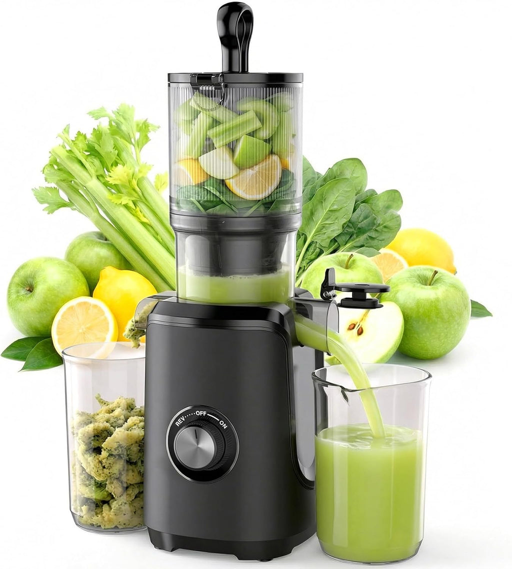 Cold Press Juicer Machines for Vegetables & Fruits, Black | Slow Masticating Juicer Machine with Reverse Function