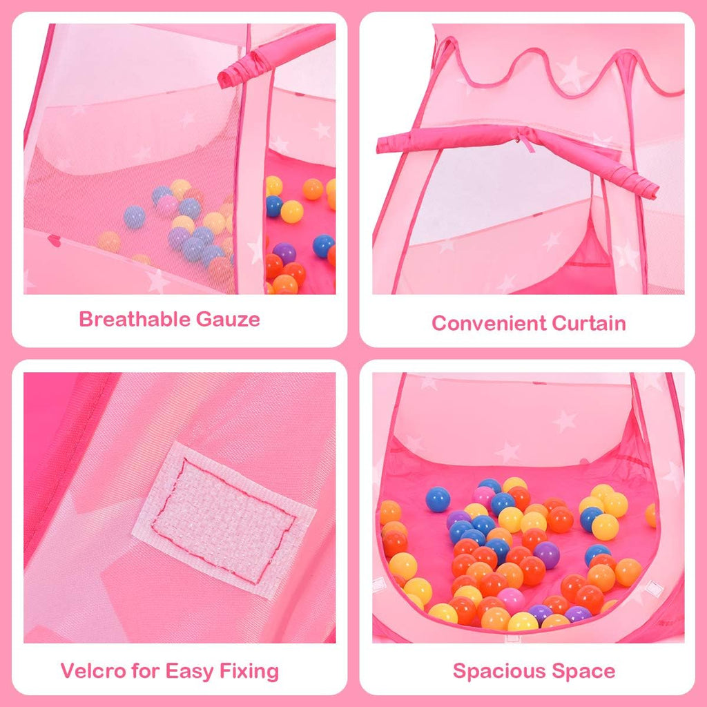 Princess Pop Up Tent w/ 100 Balls Included, Foldable Portable Children Play Tent with Carrying Bag, Indoor Outdoor