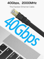 Cat 8 Ethernet Cable 50FT, 40Gbps Flat RJ45 LAN Network Cable | Flat shielded Cat 8 cable supports 40Gbps/2000MHz for