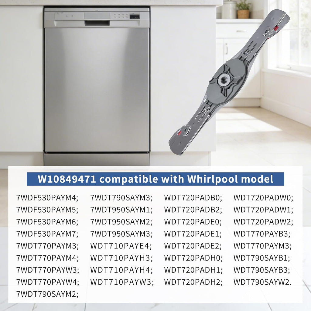 W10849471 W10500354 Dishwasher Lower Spray Arm Compatible with Whirlpool Kenmore﻿ ﻿Amana Ikea Replaces 2312843 8579258 4383701