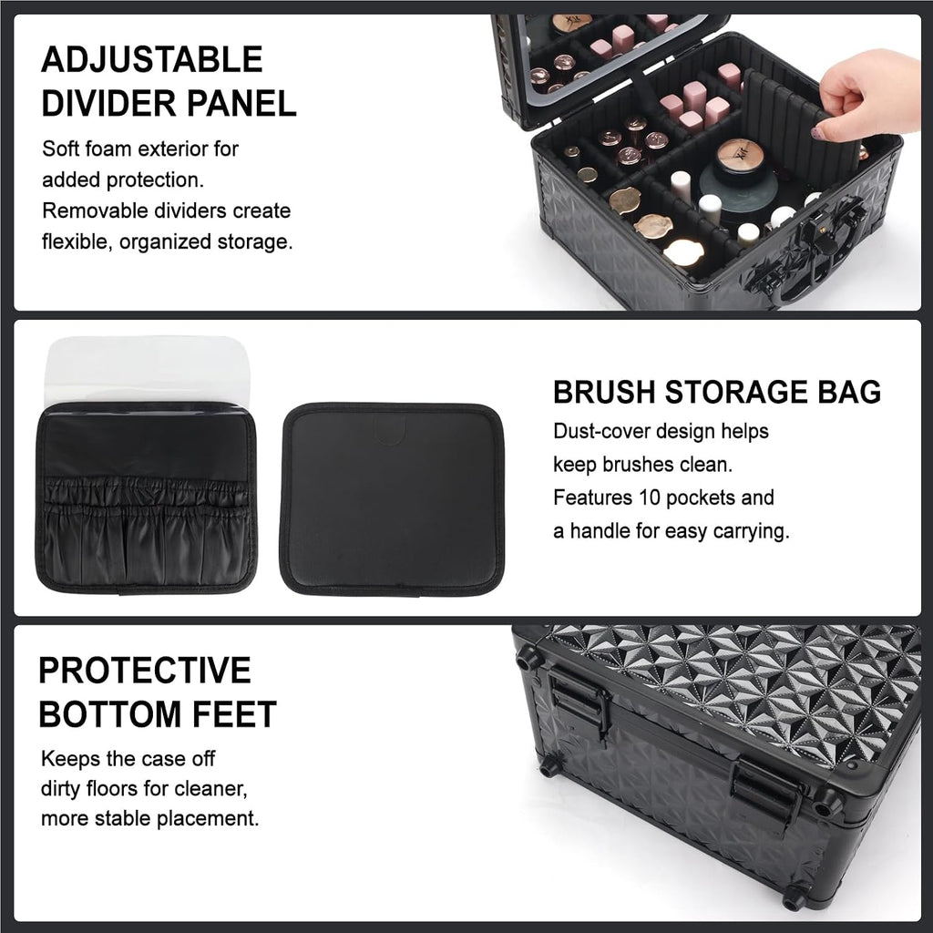 Makeup Case with LED Mirror, Portable Lockable Vanity Case, Travel Makeup Train Box for Women, Cosmetic Organizer