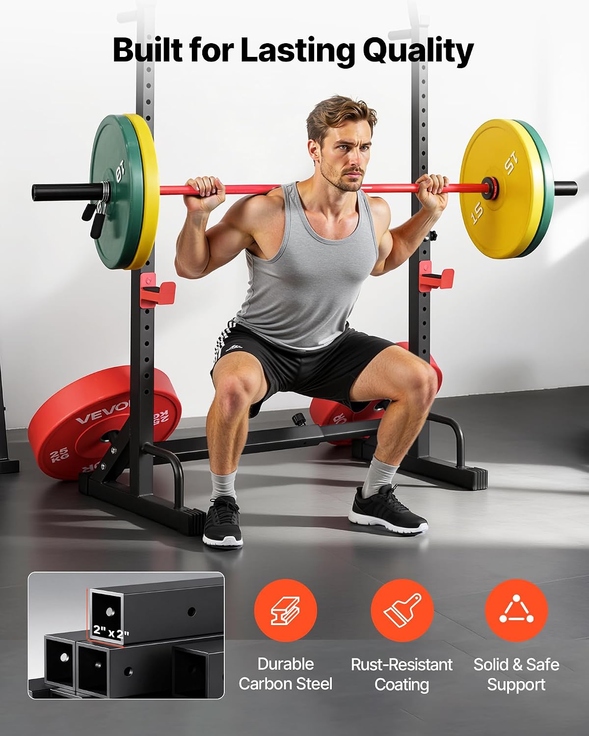Power Cage Squat Rack, Home Gym Power Rack with Adjustable Height & Width, 550LBS Strength Training Workout Equipment