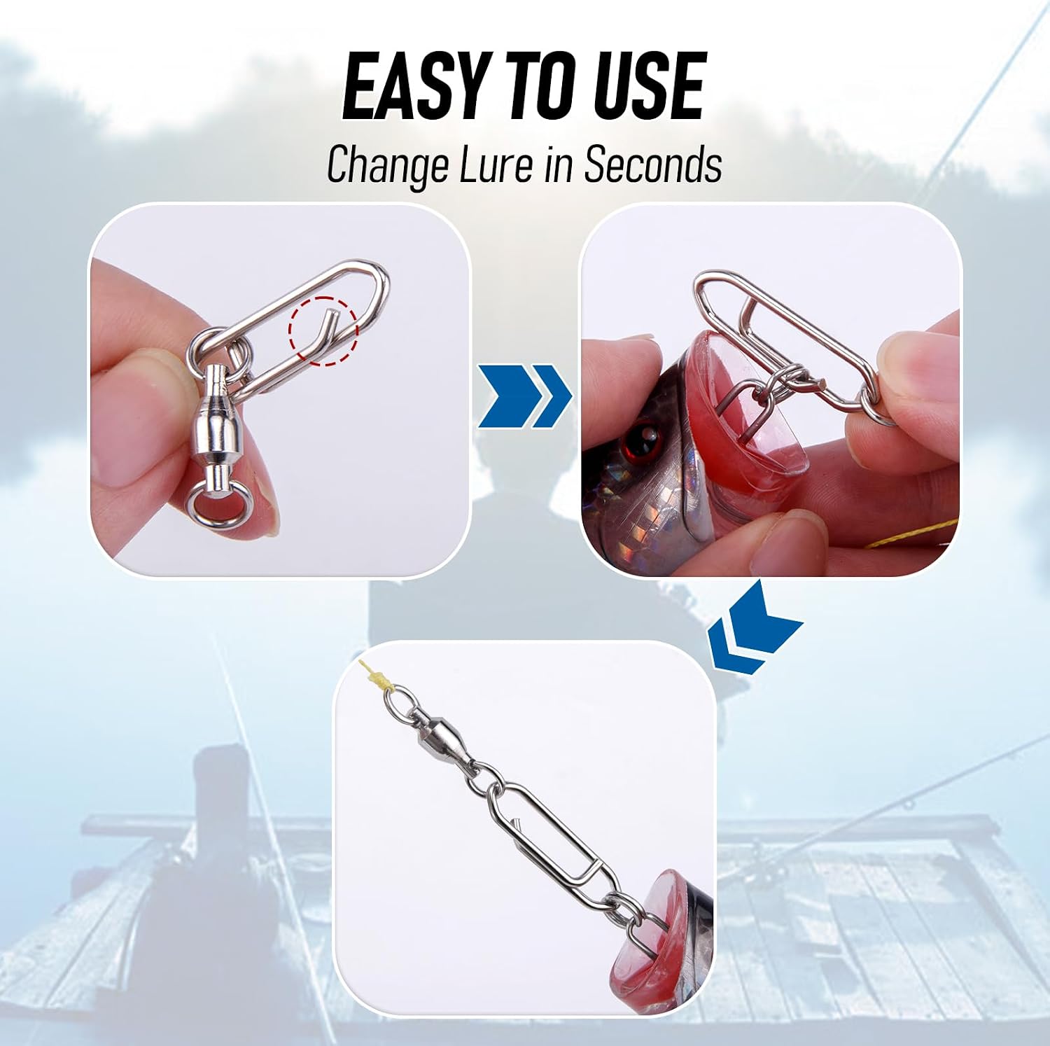 30-Pack Fishing Speed Clips Quick Change Snap Swivels, Ball Bearing Swivel Power Clips Fishing Snap Swivels