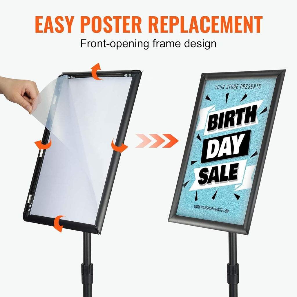 Pedestal Sign Holder, 11 x 17 Inch Vertical and Horizontal Adjustable Poster Stand, Heavy-Duty Floor Standing Sign