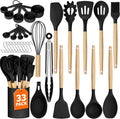 Kitchen Utensils Set - 33 PCS, Heat-Resistant Silicone Cooking Utensils Set with Wooden Handle, BPA-Free Kitchen