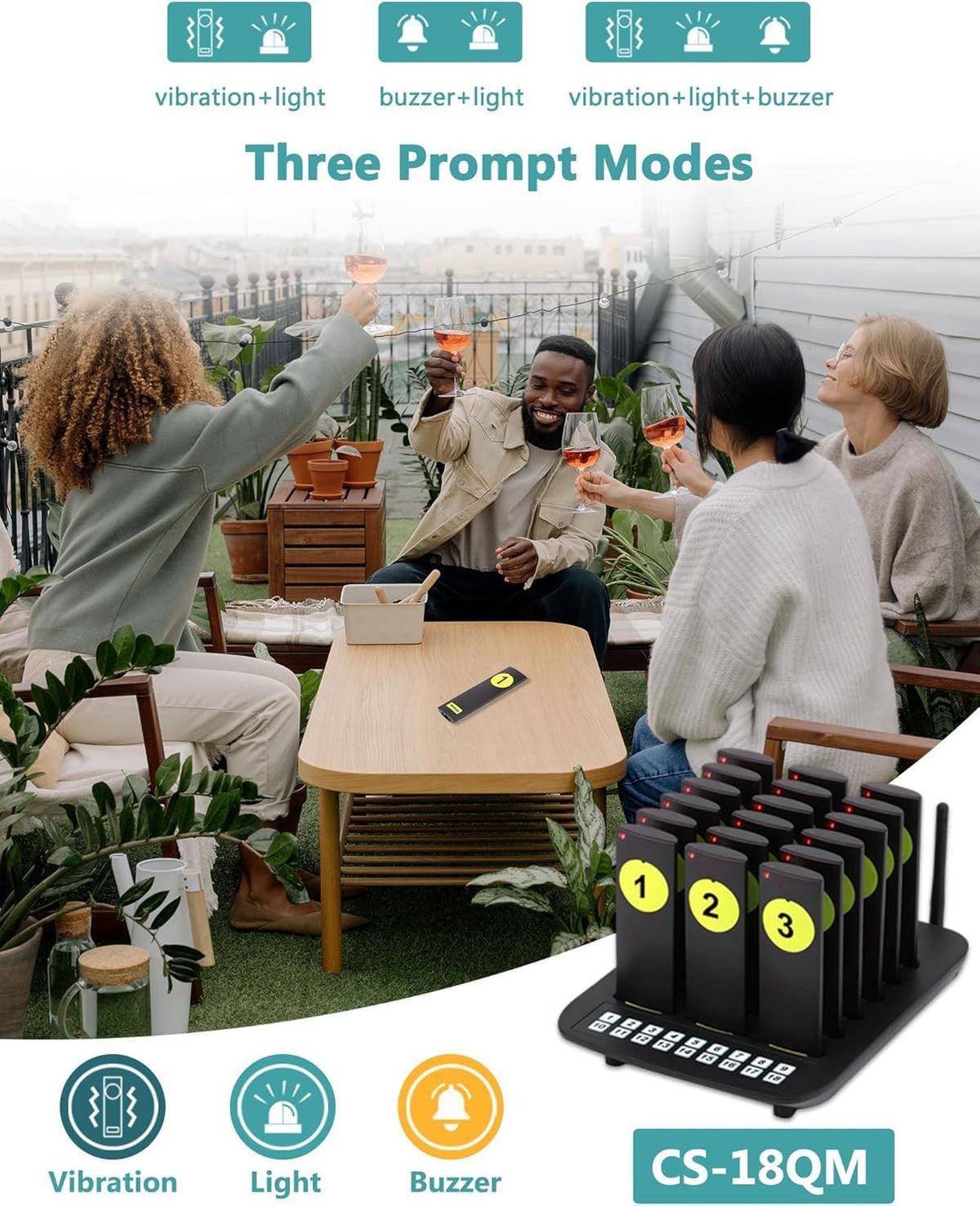 Long Range Wireless Restaurant Pager System,2000Ft Coverage with Vibration & Flashing Alert, Ideal for Food Trucks