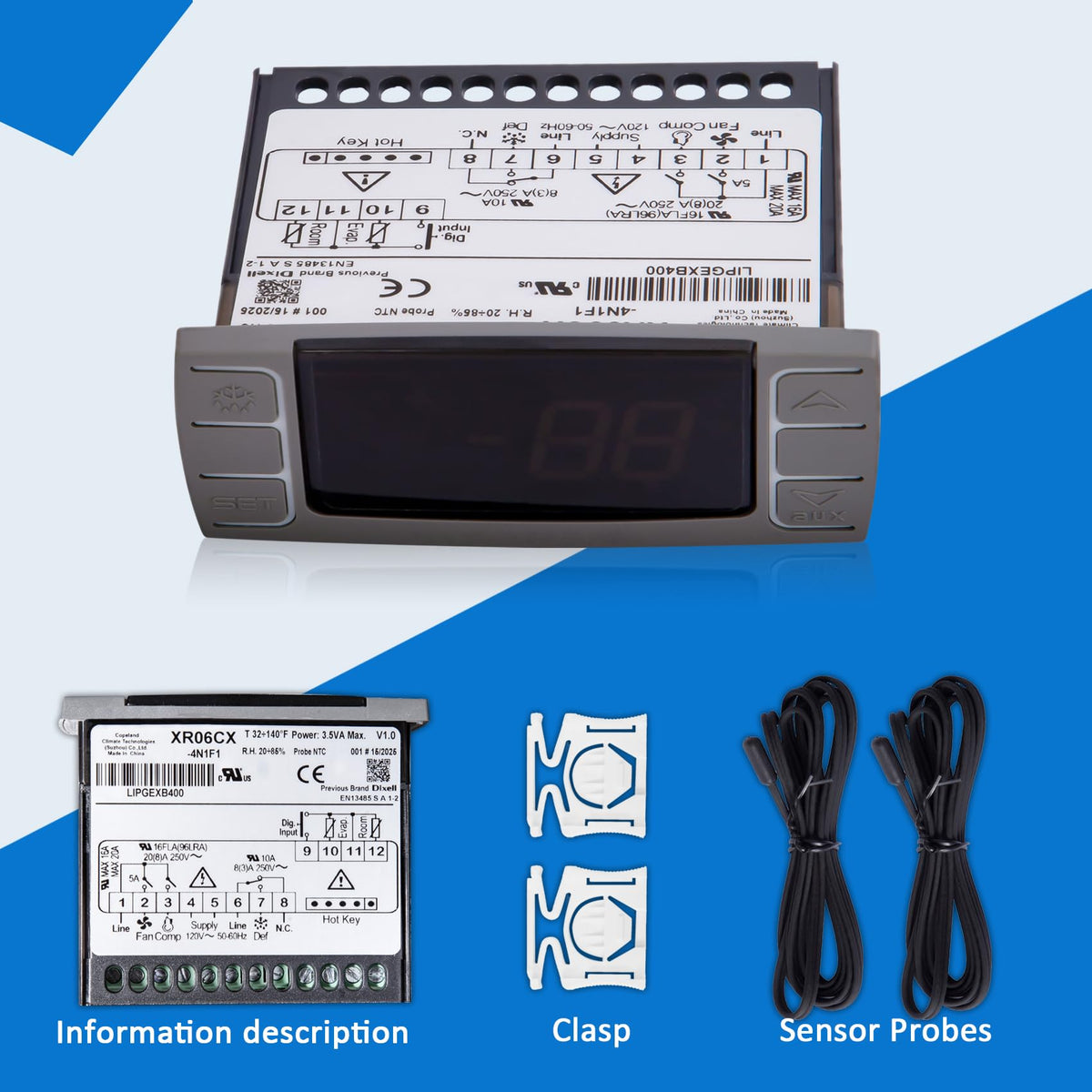 for Dixell XR06CX-4N1F1 Temperature Controller with 2 NTC Sensor Probe