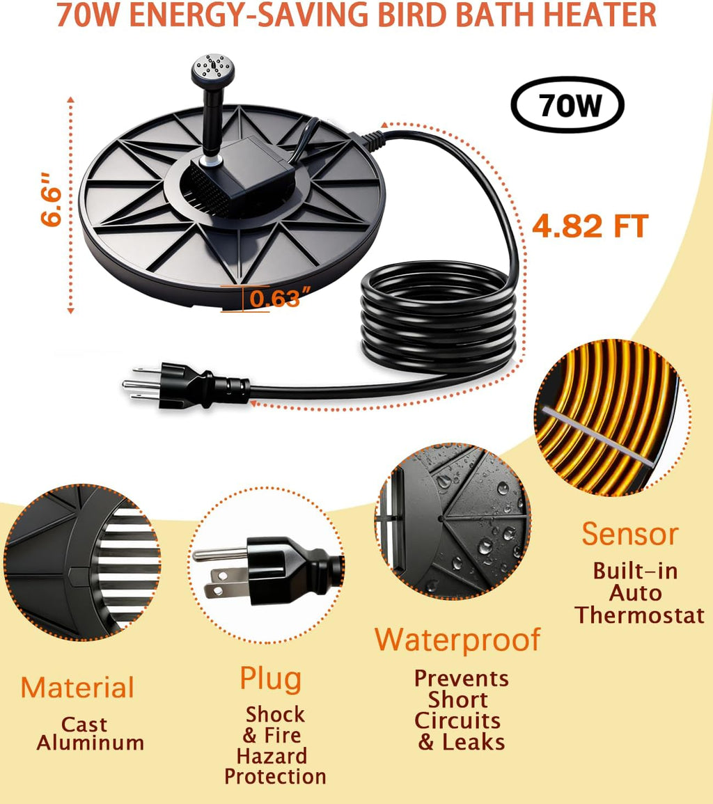 Bird Bath Heater, Utility Birdbath Water Heater Deicer Water Pump with Thermostatically Controlled, De-Icer
