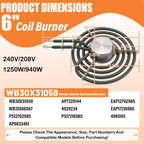 GE Stove Burner Replacement WB30X31058 Electric Range Burner Coil Element 6