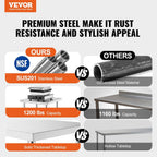 Stainless Steel Food Prep Table, 14 x 60 x 34 Inch Commercial Kitchen Worktable, with 2 Adjustable Undershelf, Heavy