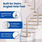 36" Brushed Cable Railing Post Surface Mount Angle Drilled PS01 LA4S