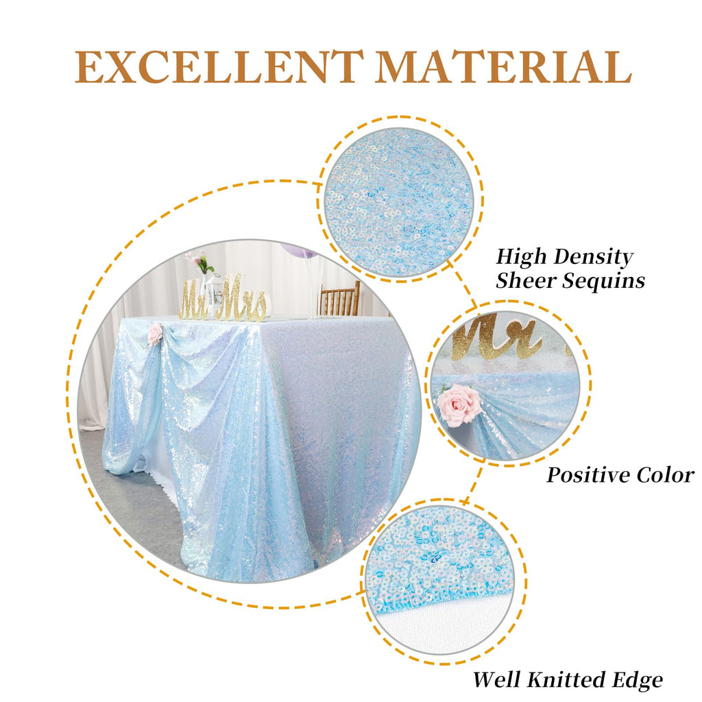 Aqua Tablecloth Rectangle 50X72 Inch Sequin Fabric Tablecloth Iridescent Aqua Sequin Tablecloth Overlay Glitter Table