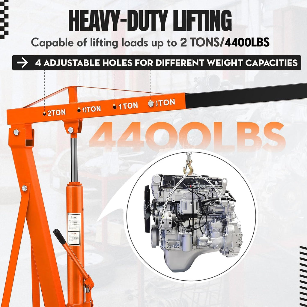 4400LBS Folding Engine Hoist, Heavy Duty Cherry Picker Engine Lift