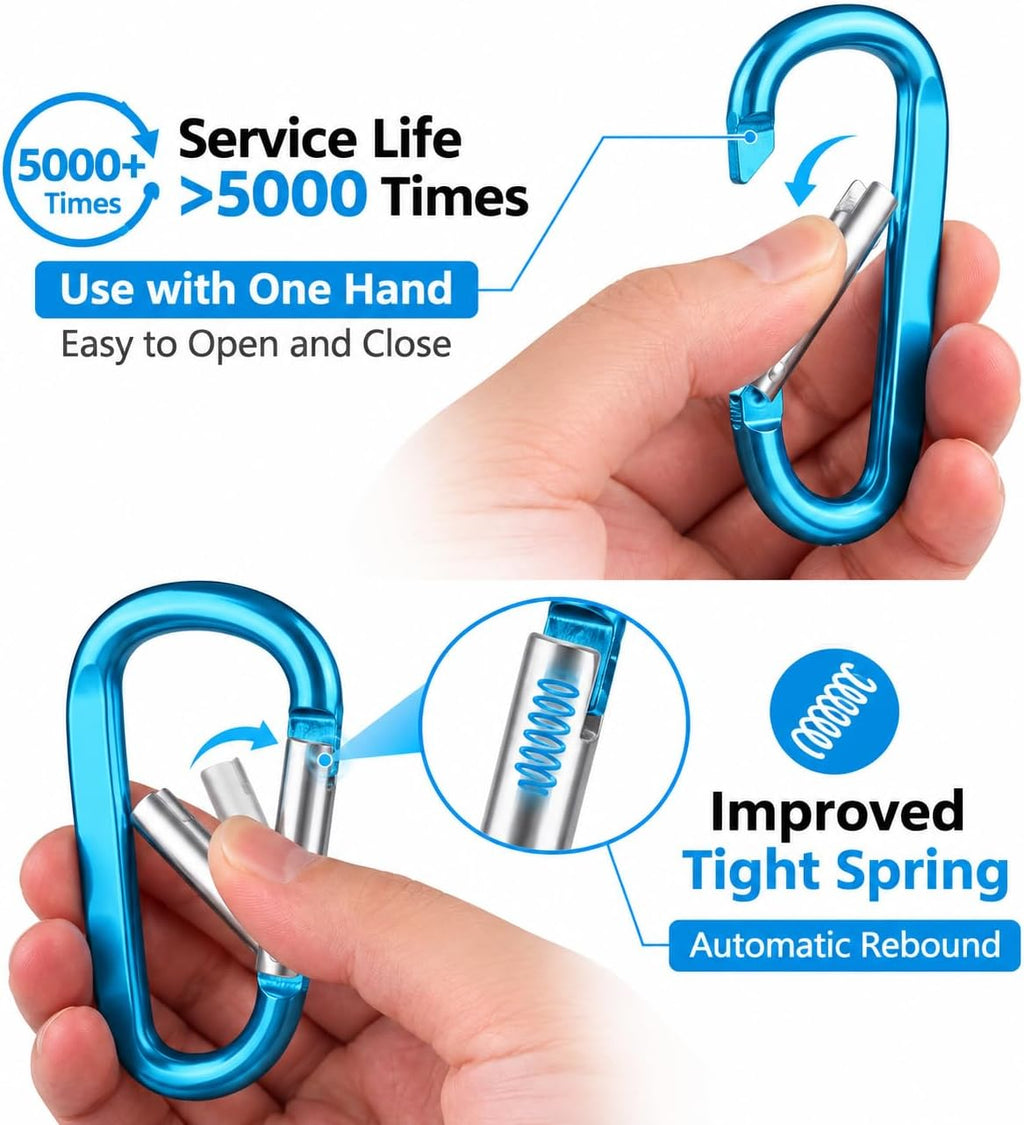 Carabiner Caribeaner Clip,3" Large Aluminum D Ring Shape Carabeaner with Keyring Keychain Hook