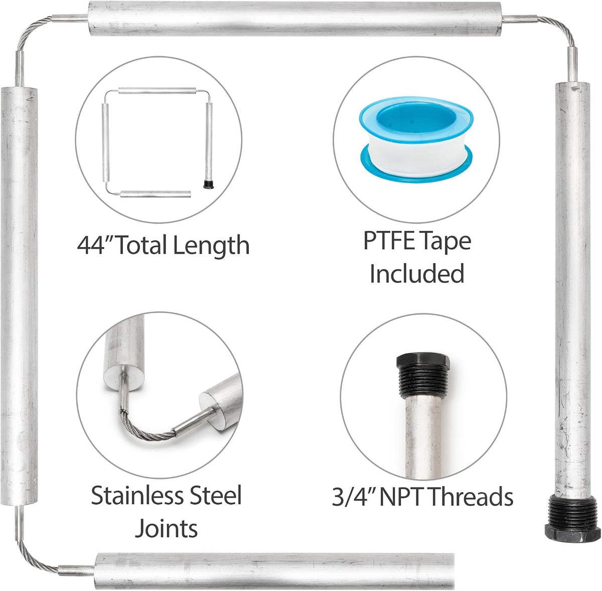 Ozek Anode Rod for Hot Water Heater - 44 in Segmented Aluminum Zinc Anode