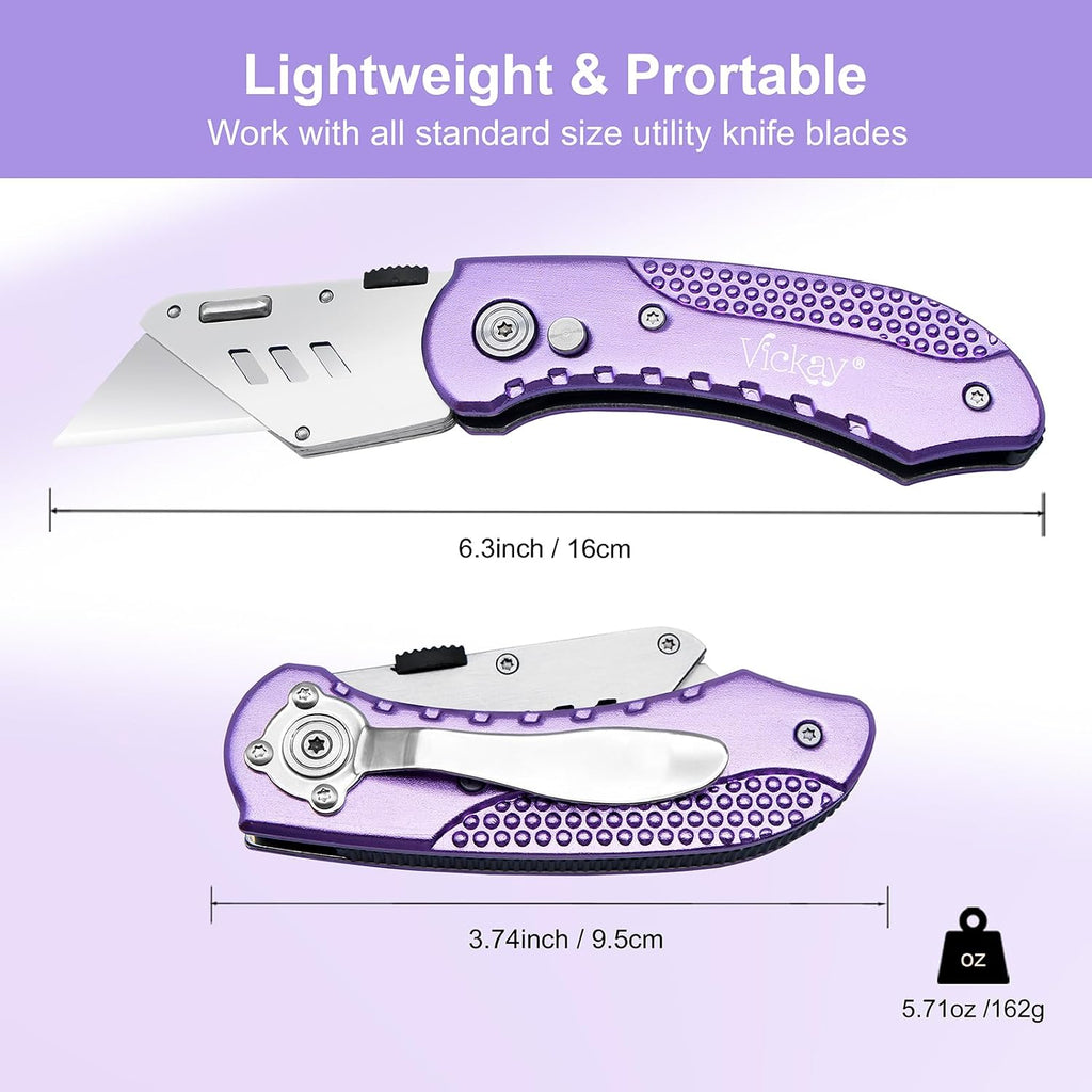 Folding Utility Knife, Heavy Duty Box Cutter Purple, Razor Knife