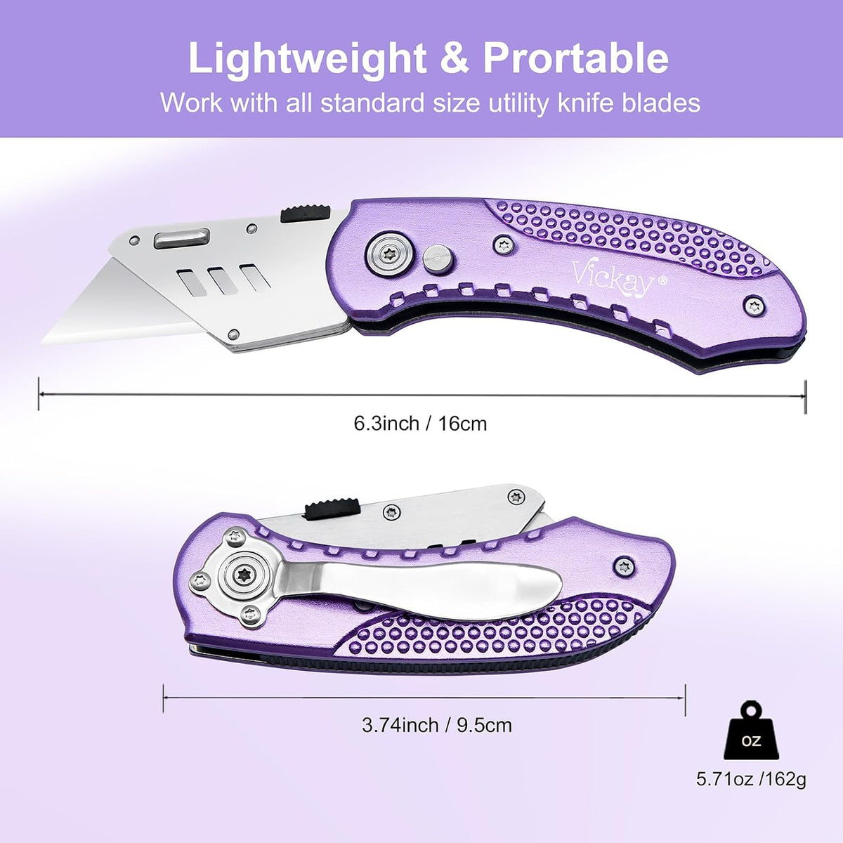 Folding Utility Knife, Heavy Duty Box Cutter Purple, Razor Knife