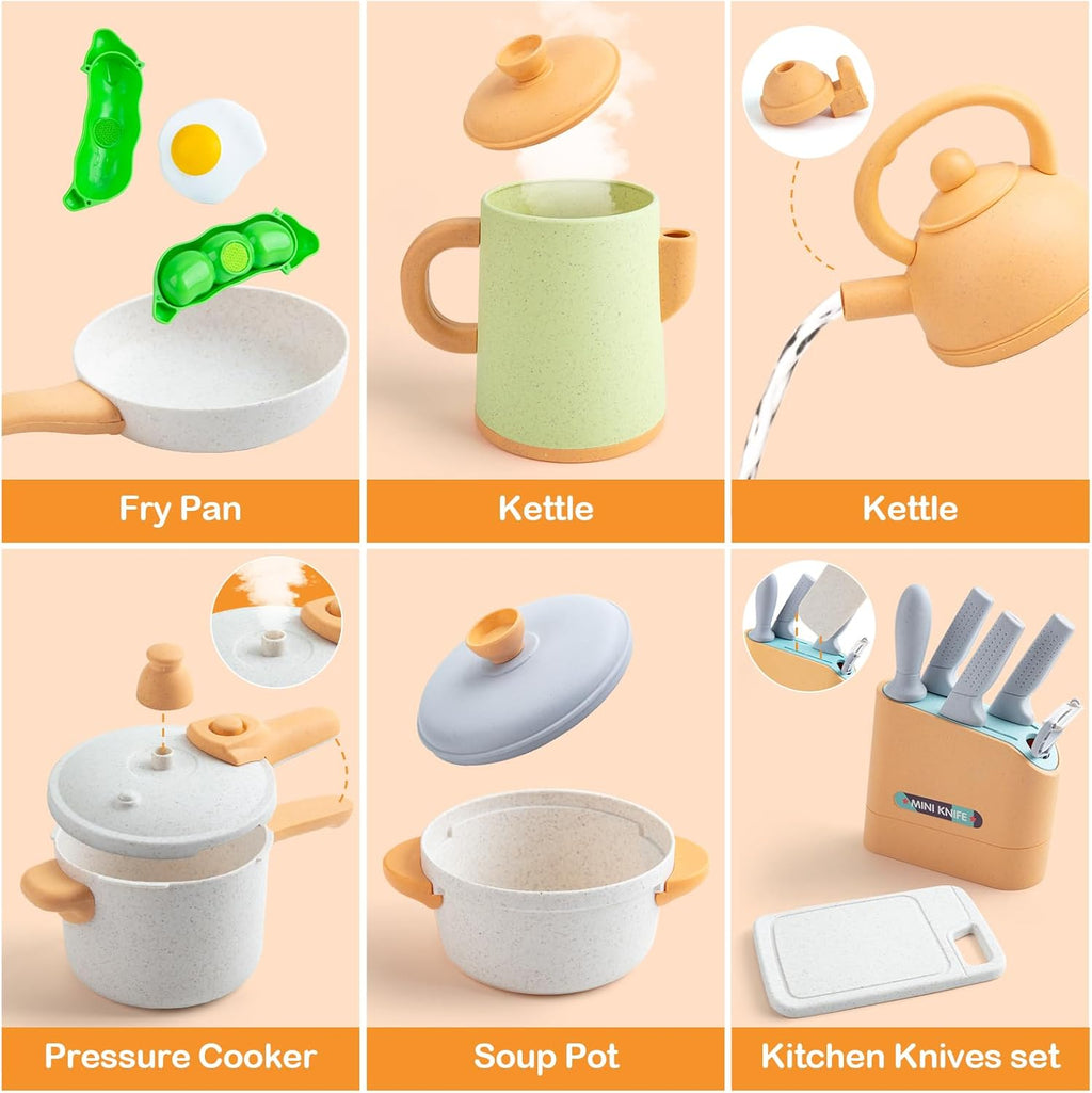 Kids Play Kitchen Accessories, 42Pcs Toddlers Pretend Toy Kitchen Playset Cooking Sets with Pressure Pots and Pans