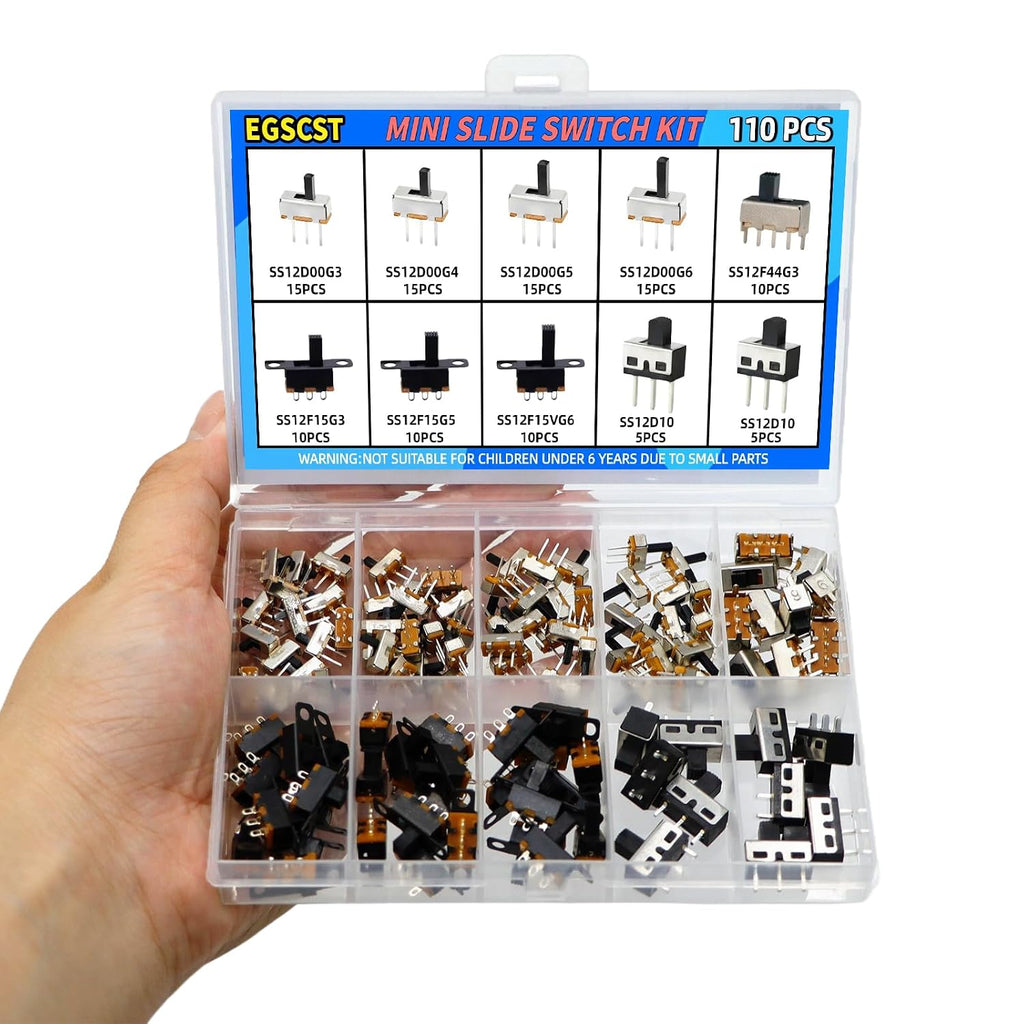 110Pcs Slide Switch Kit SPDT Micro Mini 2 Position 3 Pin Panel Mount